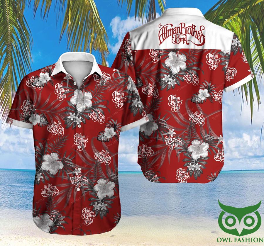 74 The Allman Brother Band Floral Red and Gray Hawaiian Shirt