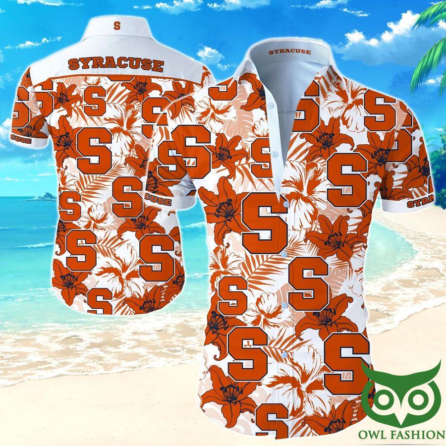 11 Syracuse Orange White and Orange Floral Hawaiian Shirt