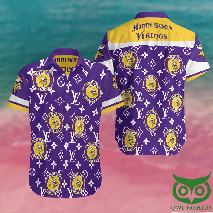 34 NFL Minnesota Vikings with Louis Vuitton Logo Purple and Yellow Hawaiian Shirt