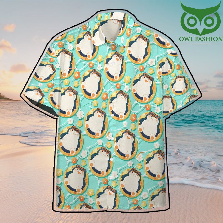 173 Anime Pokemon Chill Snorlax Hawaiian Shirt Summer Button Shirt
