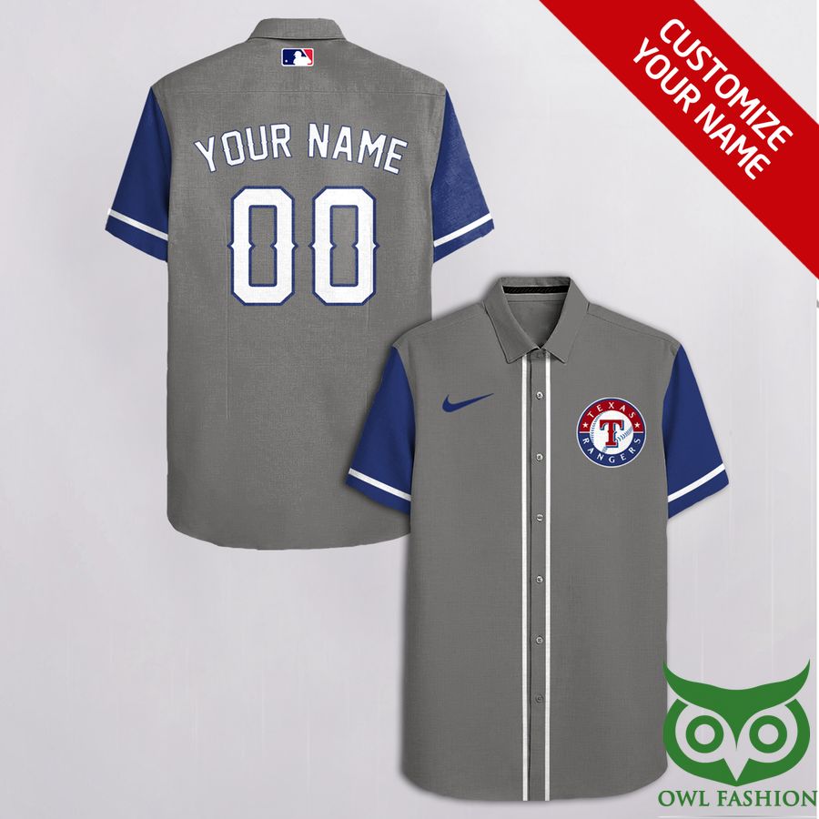 122 Customized Texas Rangers Gray with Blue Nike Logo and Sleeves Hawaiian Shirt