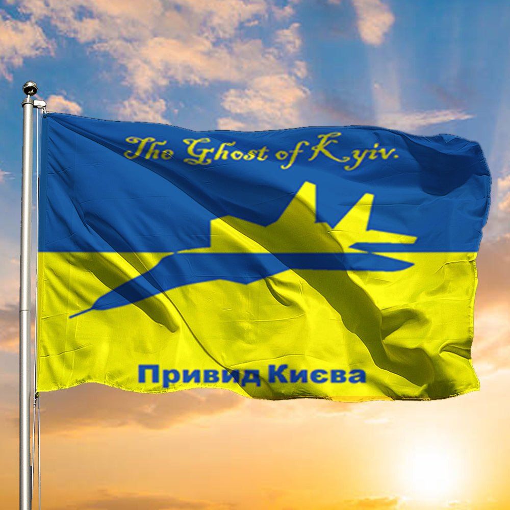 315 Ghost Of Kyiv Ukrainian Flag I Stand With Ukraine Banner Support Ukraine Merch