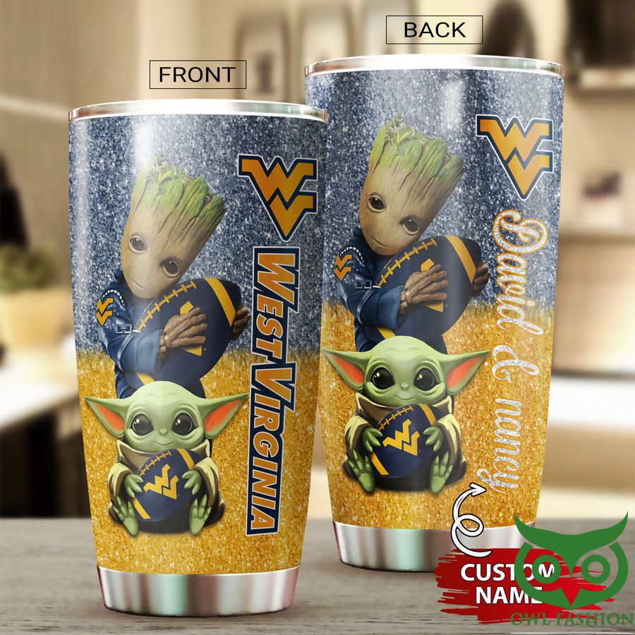 52 Custom Name Groot West Virginia Mountaineers Yellow and Silver Tumbler Cup
