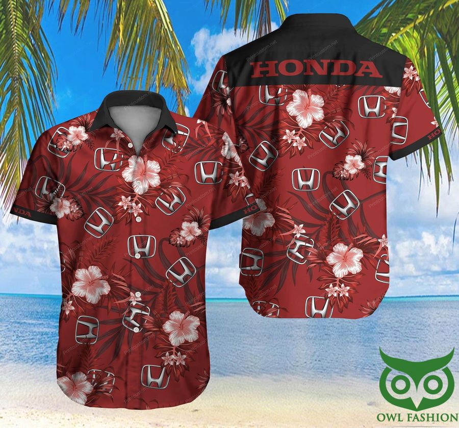 74 Honda Motor Dark Red Floral Tropical Hawaiian Shirt