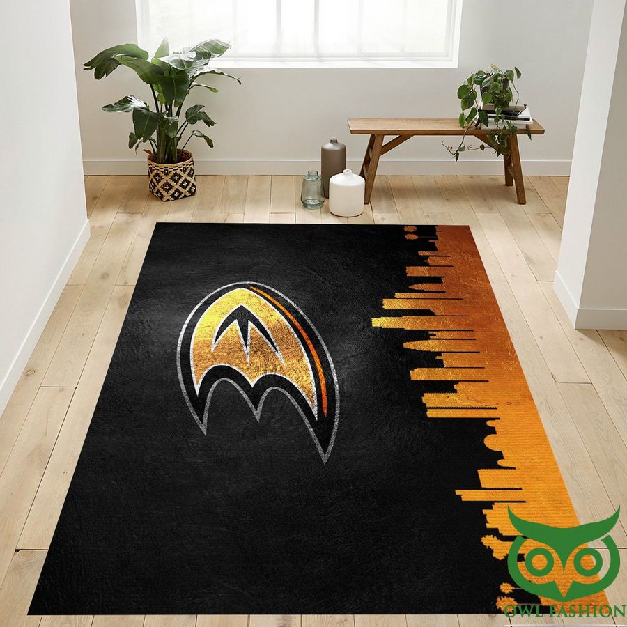 38 NFL Anaheim Ducks Team Logo Skyline Black and Orange Skyscraper Carpet Rug