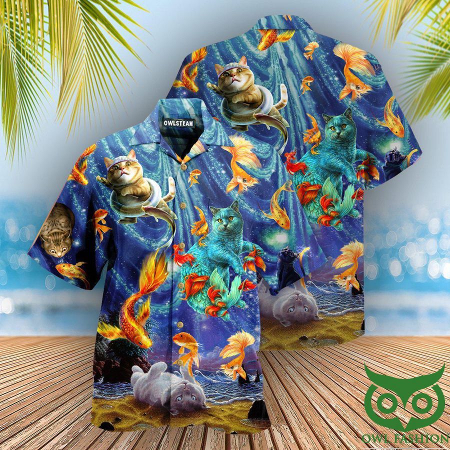 68 Cats Dream About Playing With Big Goldfish Edition Hawaiian Shirt