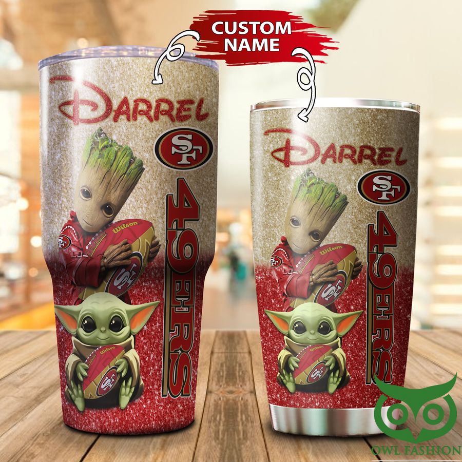 5 Custom Name Groot San Francisco 49ers Yellow and Red Tumbler Cup