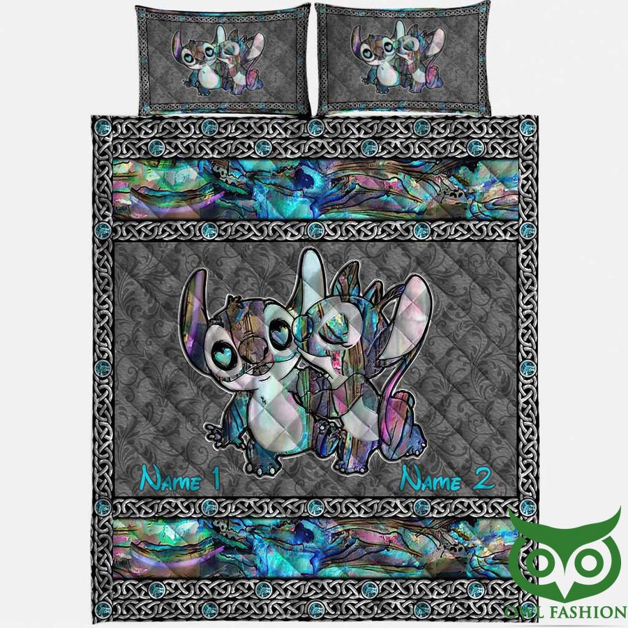 41 Personalized Stitch and Lilo Couples Gray with Chains Quilt Set