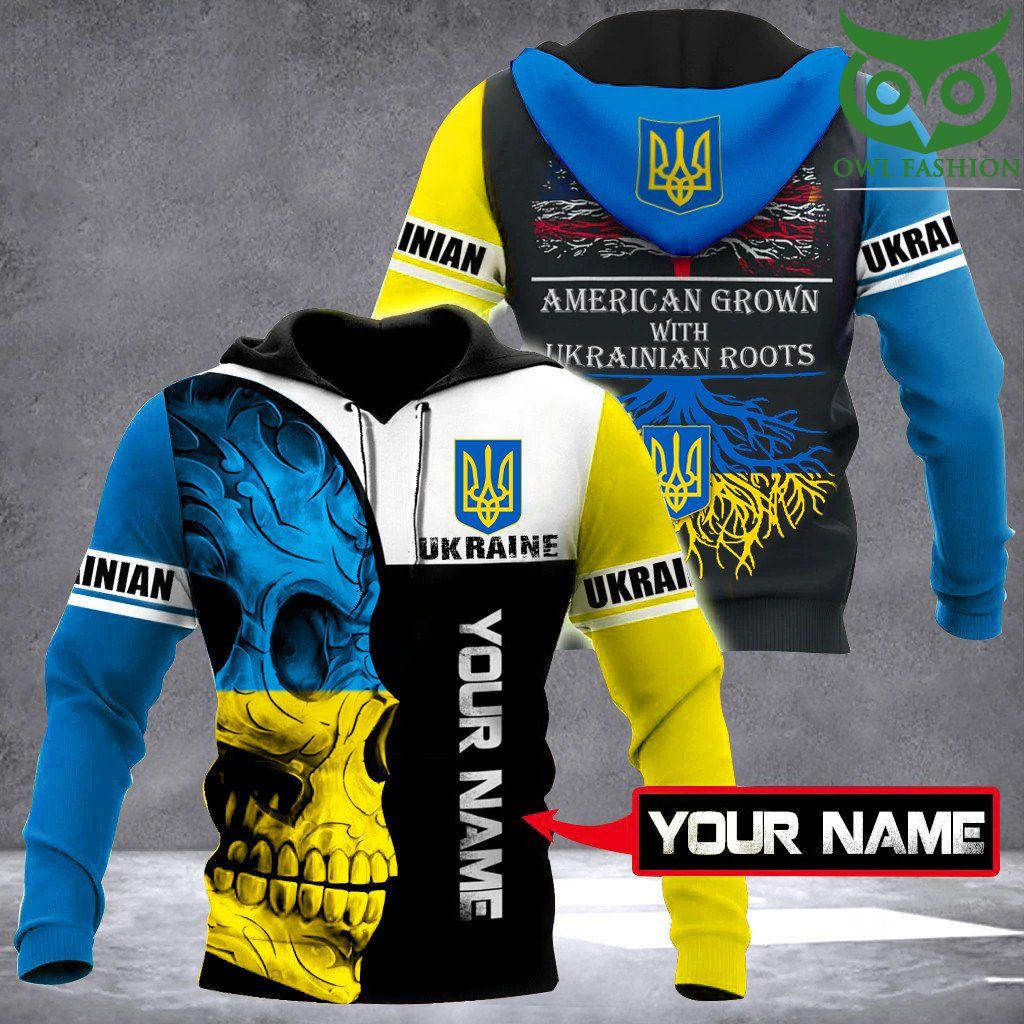 97 Personalized Name Ukraine Hoodie American Grown With Ukrainian Roots Merch Support Ukraine 2022