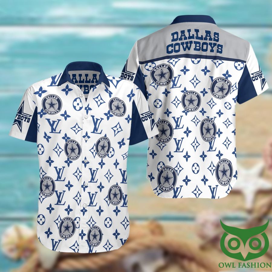 18 NFL Dallas Cowboys with Dark Blue Louis Vuitton Logo White Hawaiian Shirt