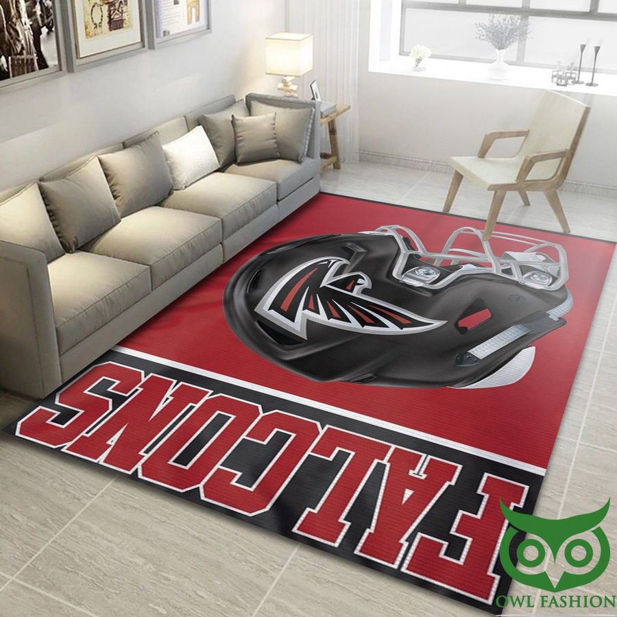 75 NFL Team Logo Atlanta Falcons Football Team Black and Red Carpet Rug