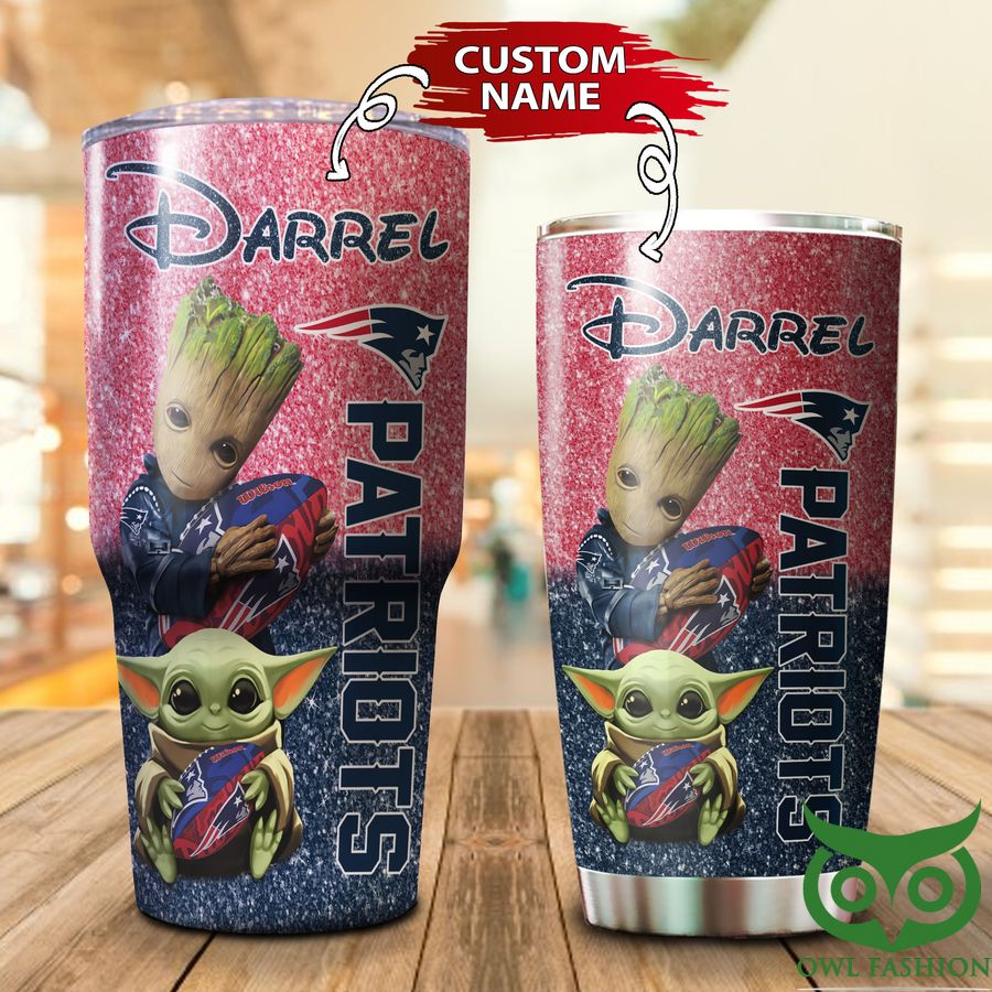 97 Custom Name New England Patriots Dark Blue and Pink Groot Tumbler Cup