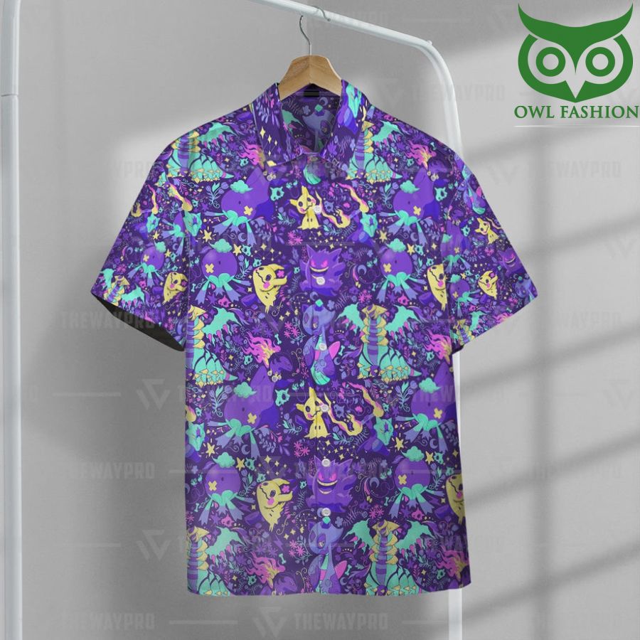 213 Anime Pokemon Ghost Seamless Pattern Hawaiian Shirt Summer Button Shirt