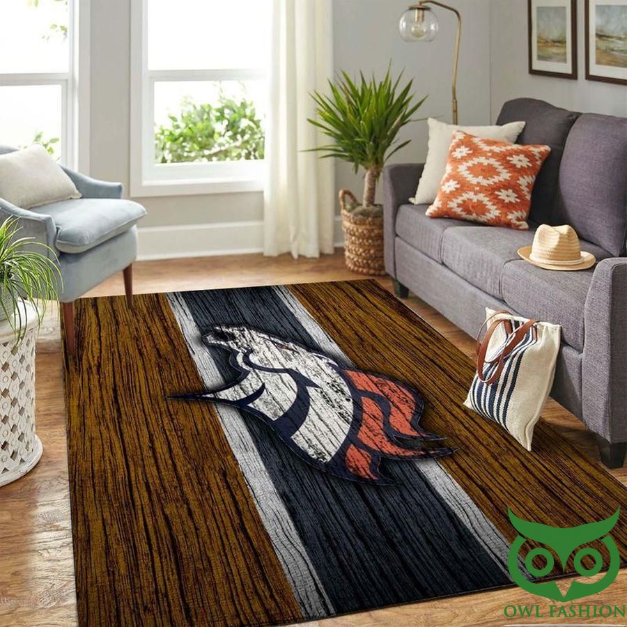Denver Broncos Team Logo NFL Black and Wooden Color Carpet Rug