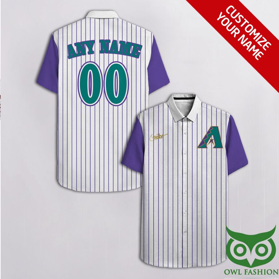 128 Custom Name Number Arizona Diamondbacks Purple Stripes White Hawaiian Shirt