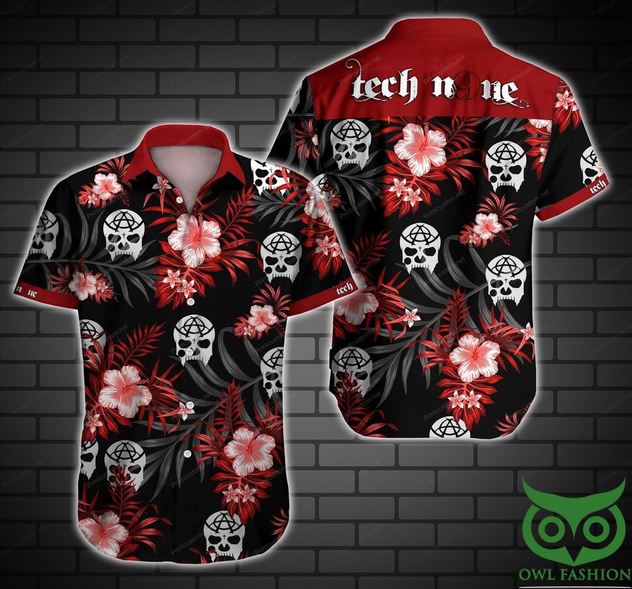 59 Tech N9ne Skull Floral Red and Black Hawaiian Shirt