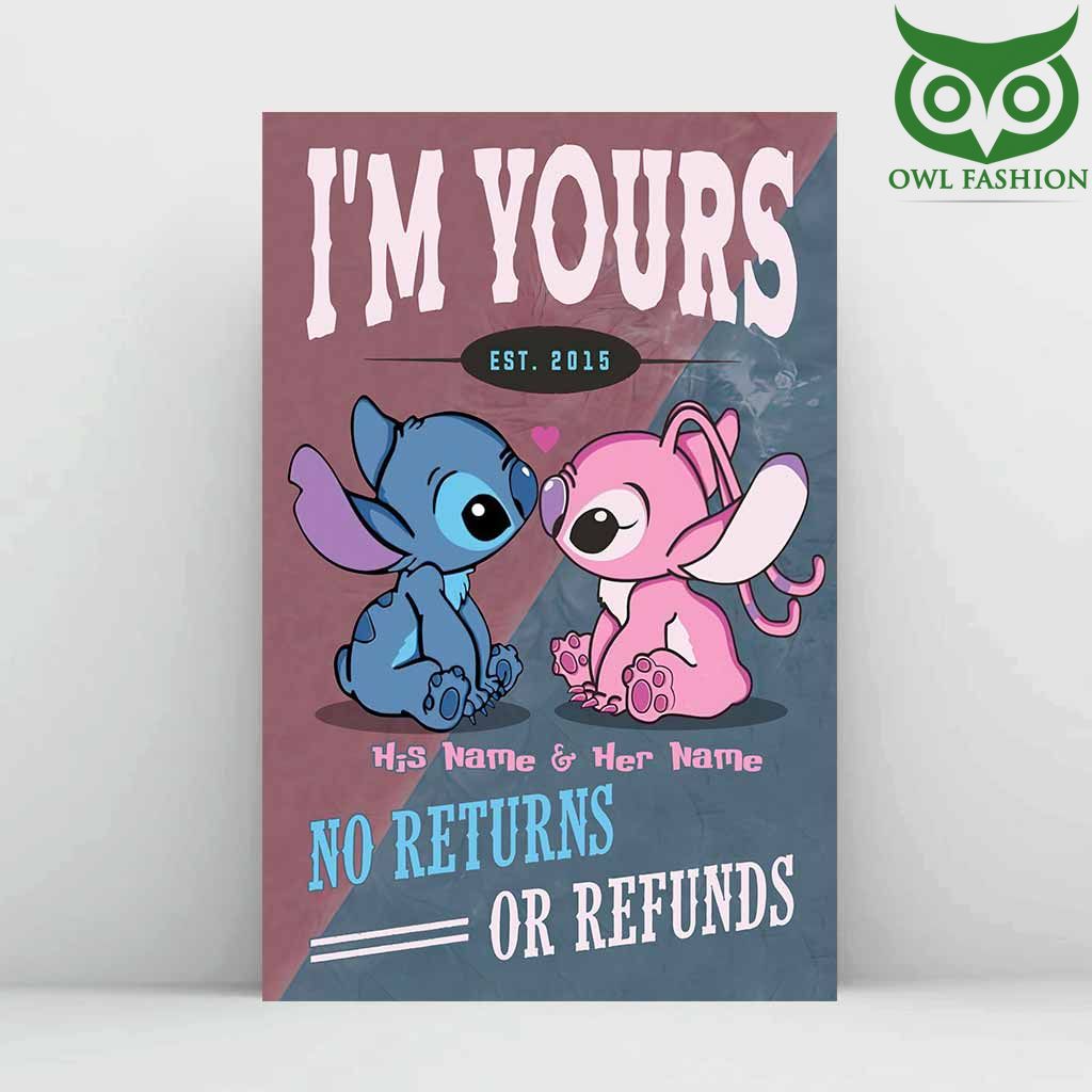 97 Im Yours No Returns Or Refunds Stitch and Angel Personalized Poster