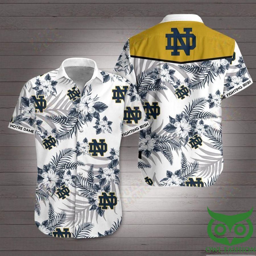 33 Notre Dame Fighting Irish Floral Dark and Light Gray Hawaiian Shirt
