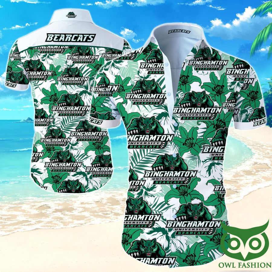 8 NCAA Binghamton Bearcats White and Green Flowers Hawaiian Shirt