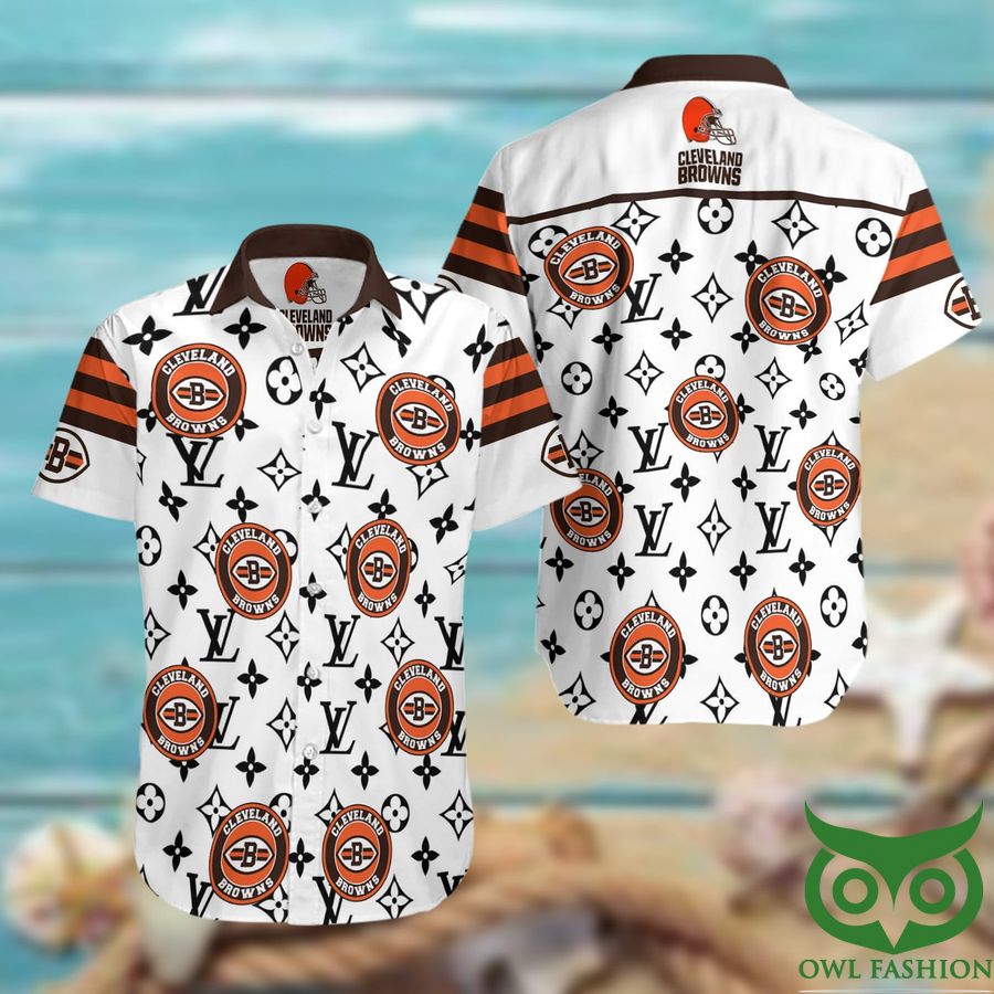 15 NFL Cleveland Browns with Louis Vuitton Logo White Hawaiian Shirt