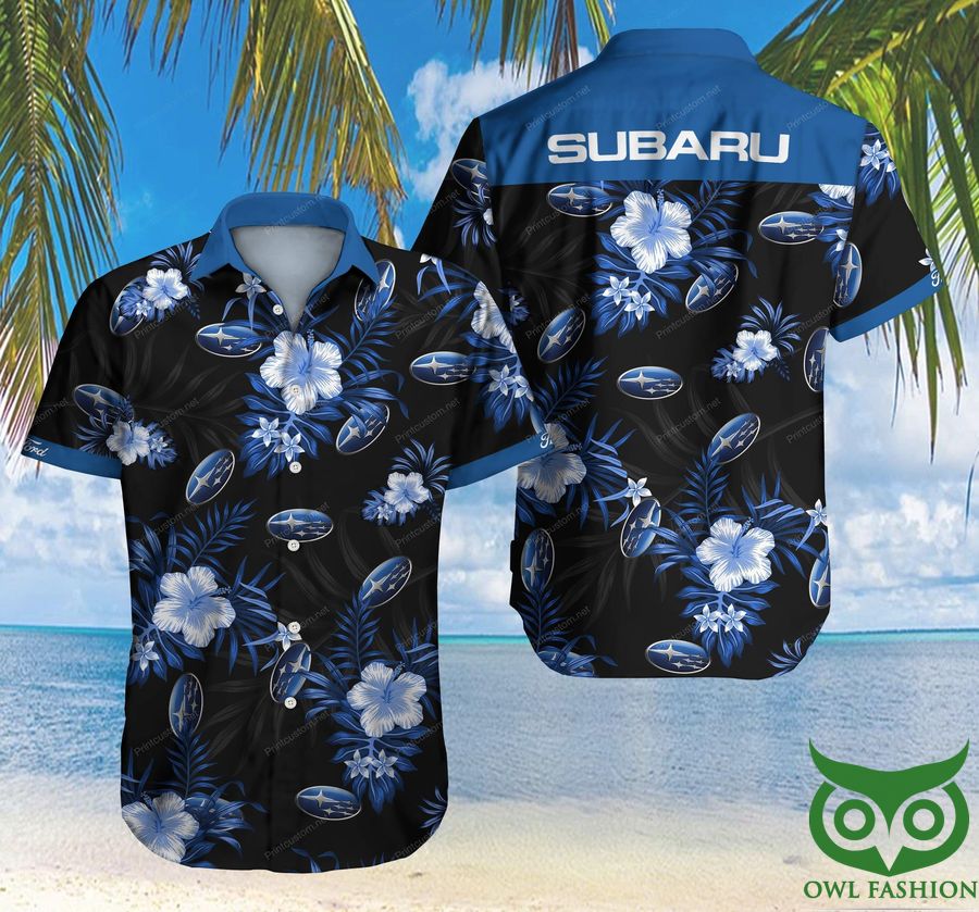 33 Subaru Anime Blue Floral Black Hawaiian Shirt