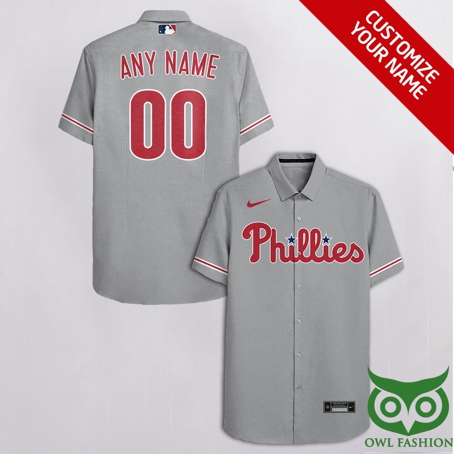 Custom Name Number Philadelphia Phillies Gray Hawaiian Shirt