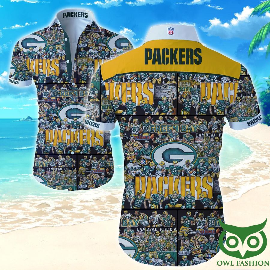 9 NFL Green Bay Packers Team Players Turquoise Hawaiian Shirt