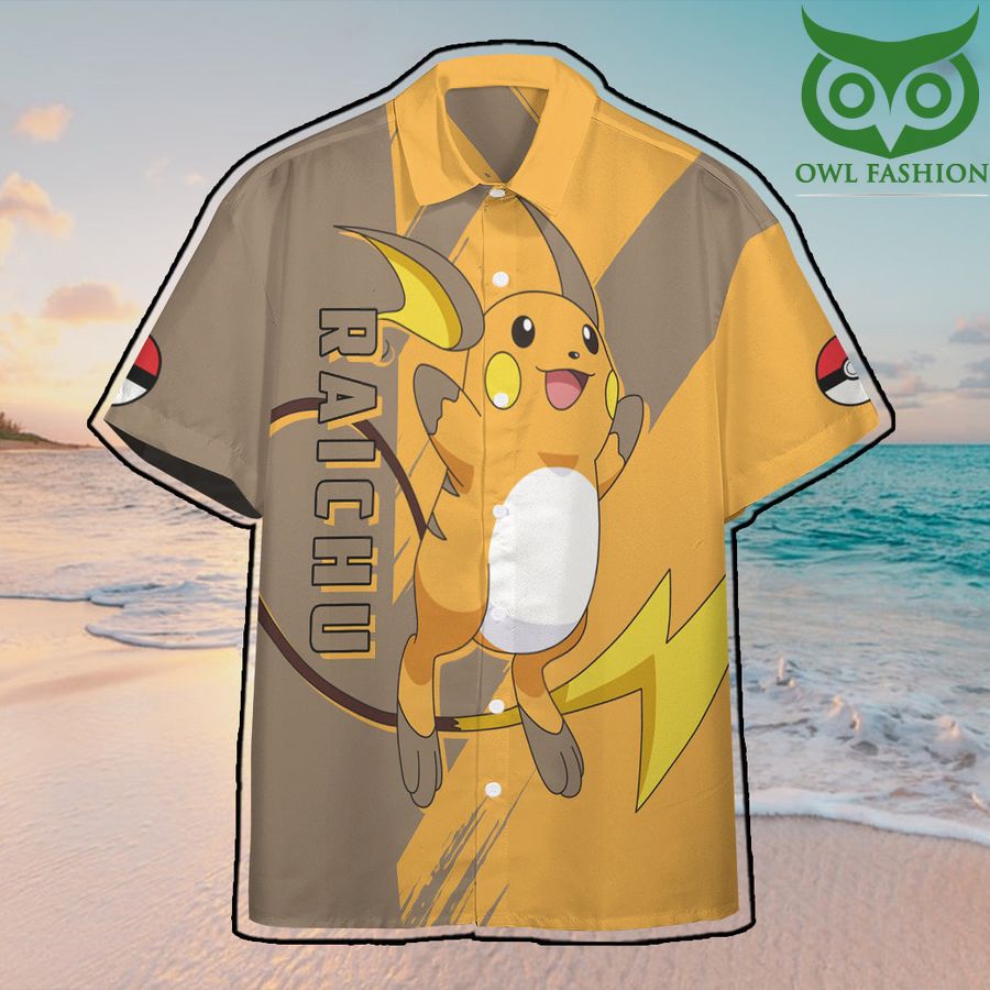 209 Anime Pokemon Raichu Hawaiian Shirt Summer Button Shirt