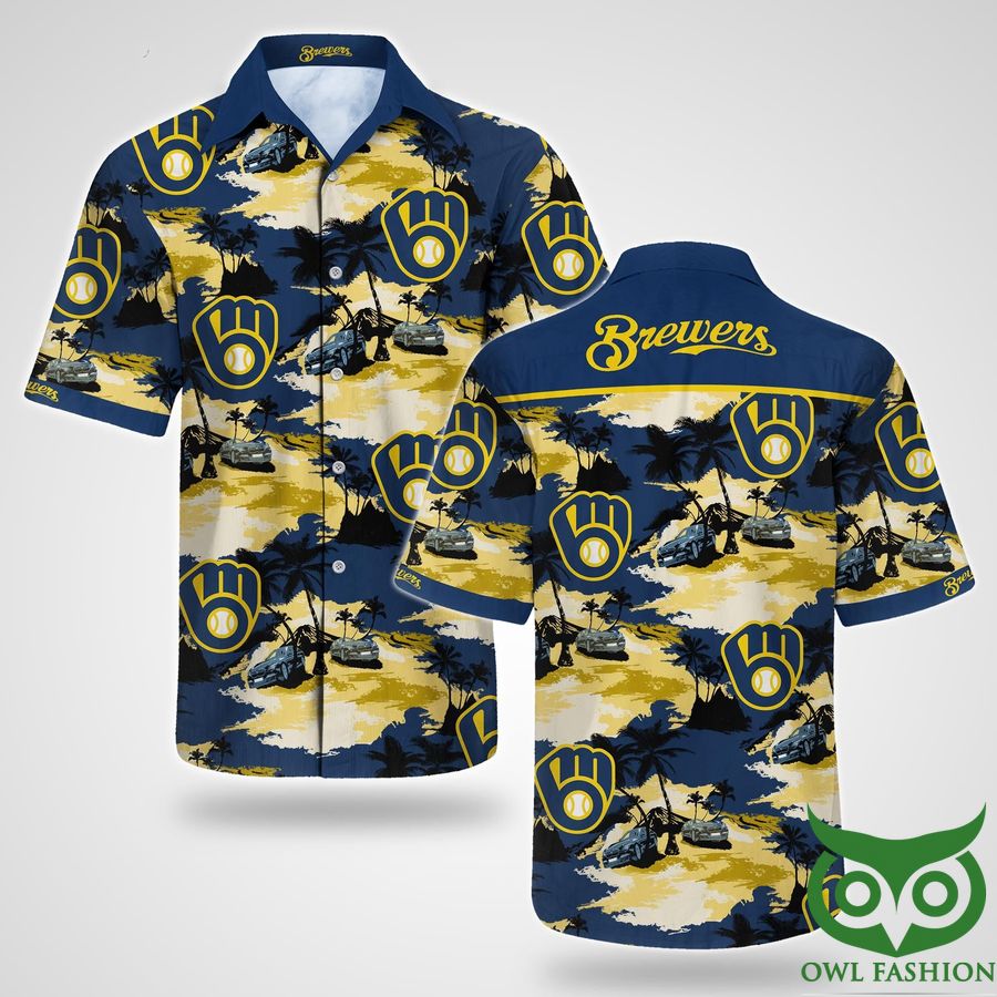15 MLB Milwaukee Brewers Dark Blue and Yellow Hawaiian Shirt