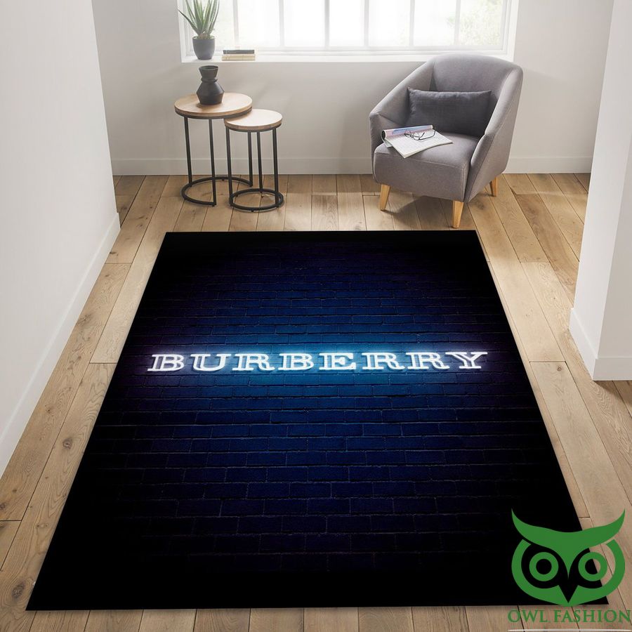 5 Burberry Luxury Brand Black with Blue Name Carpet Rug