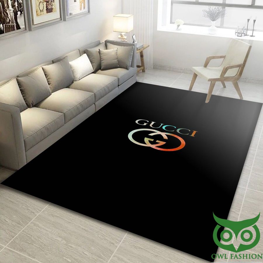 7 Gucci Black with Colorful Brand Logo Basic Carpet Rug