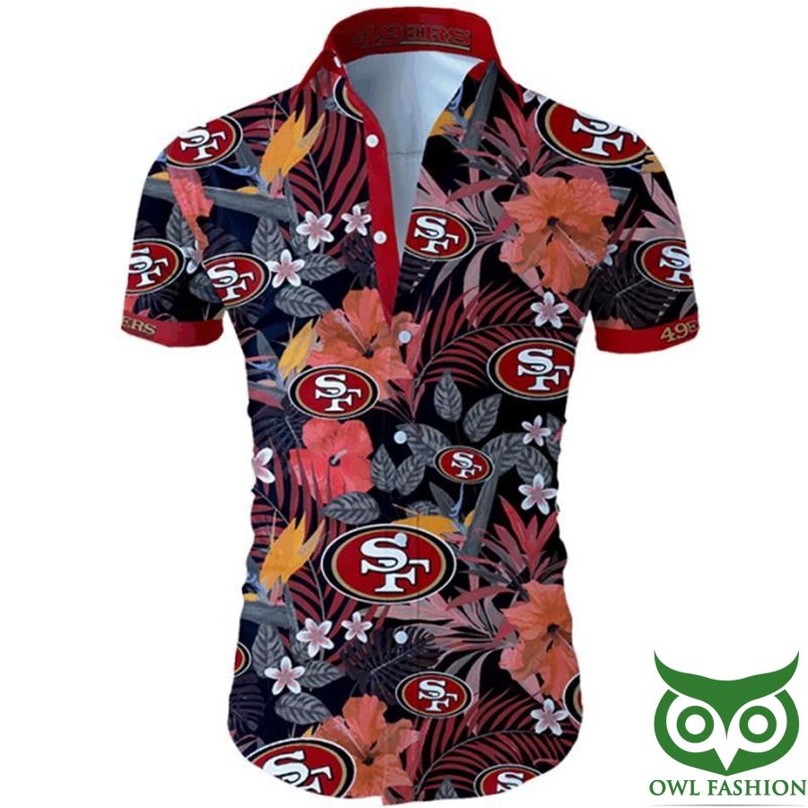 3 NFL San Francisco 49ers Red Flowers Black Hawaiian Shirt