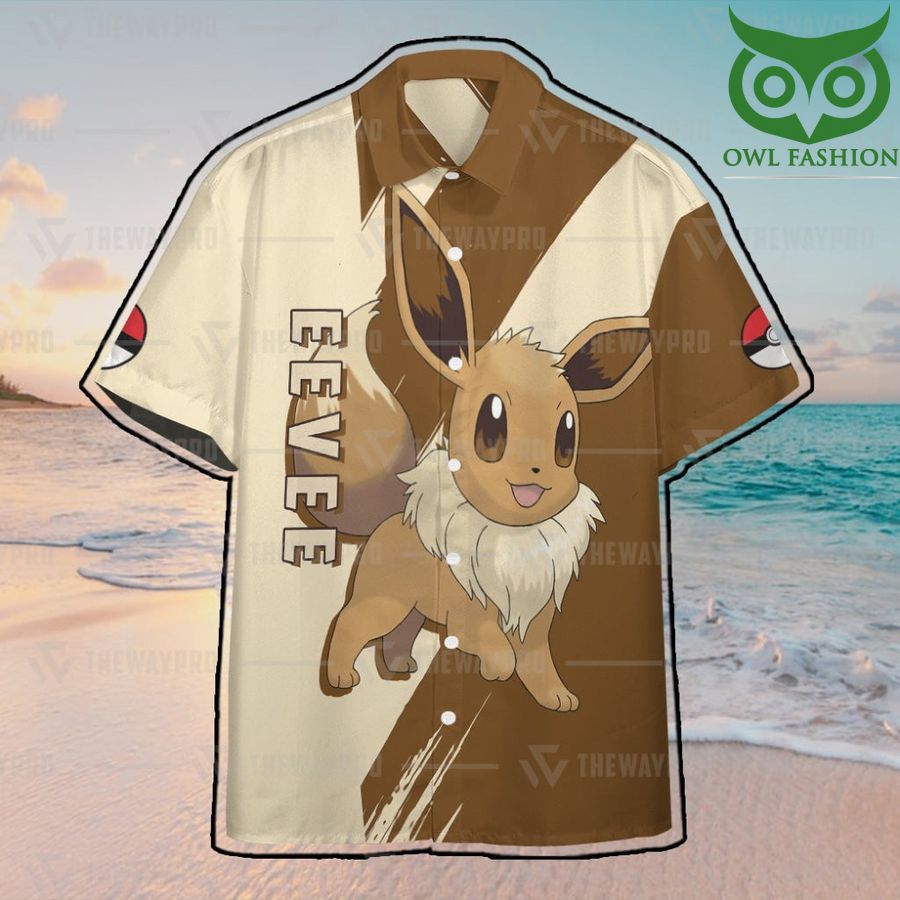 132 Anime Pokemon Eevee Hawaiian Shirt Summer Button Shirt