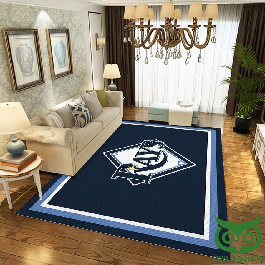 Tampa Bay Rays MLB Team Logo Dark and Light Blue Carpet Rug