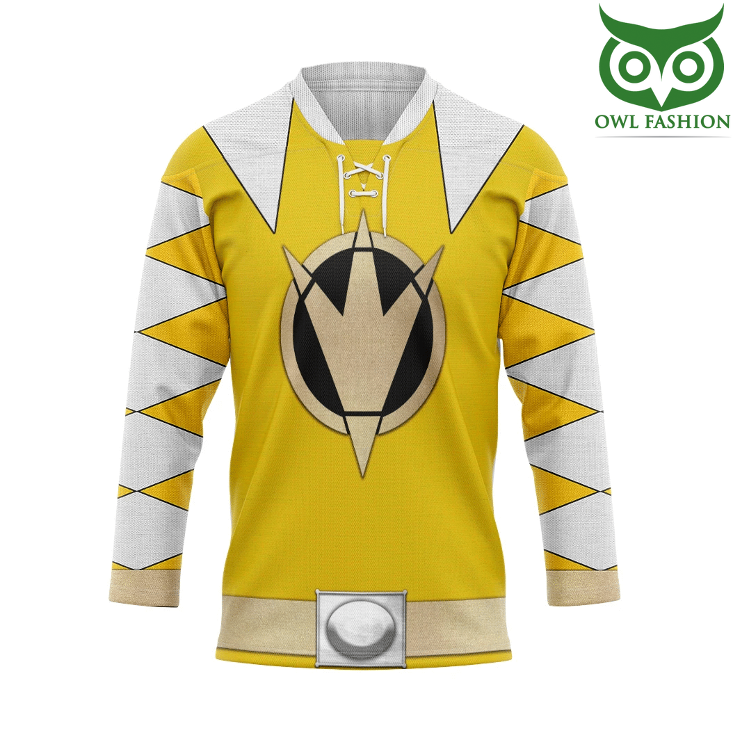 39 3D Power Ranger Dino Thunder Yellow Custom Hockey Jersey