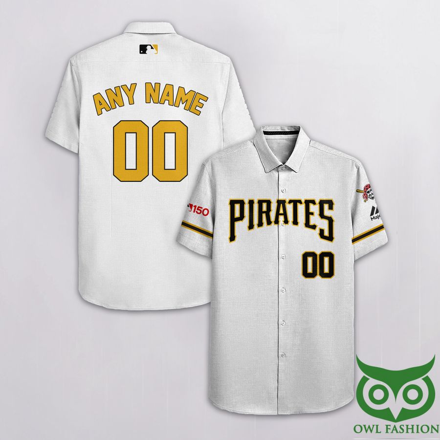 122 Custom Name Number Pittsburgh Pirates White Black Yellow Hawaiian Shirt