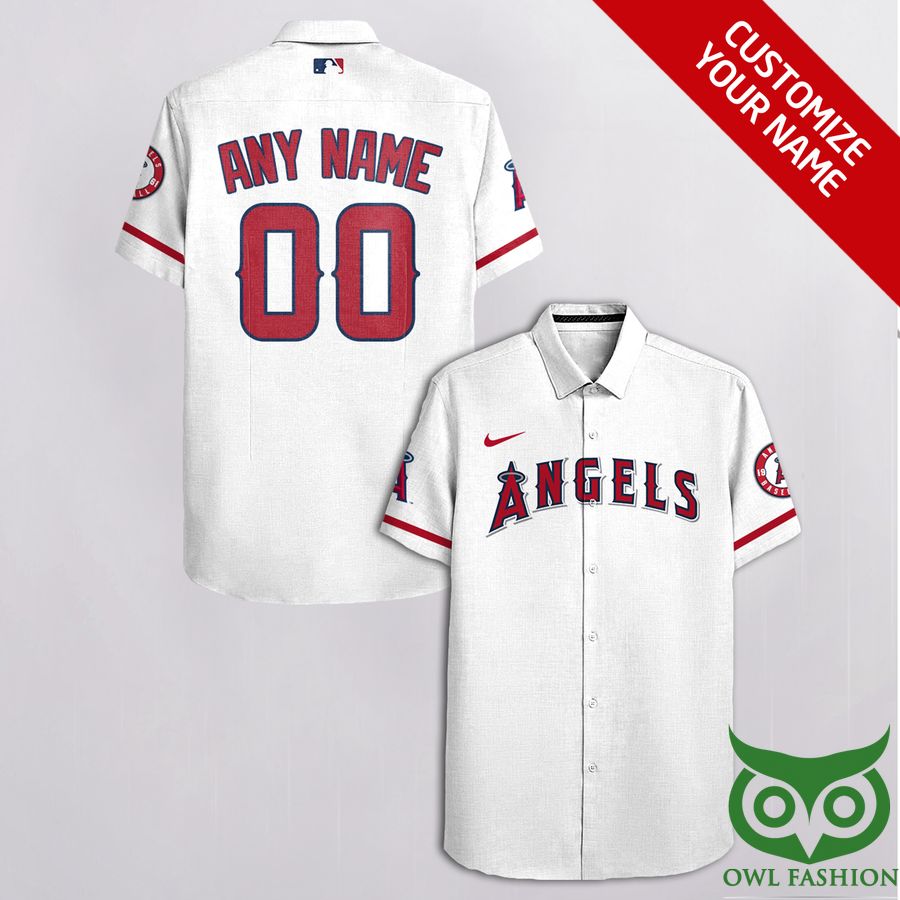 51 Customized Los Angeles Angels White with Red Nike Logo on Sleeves Hawaiian Shirt