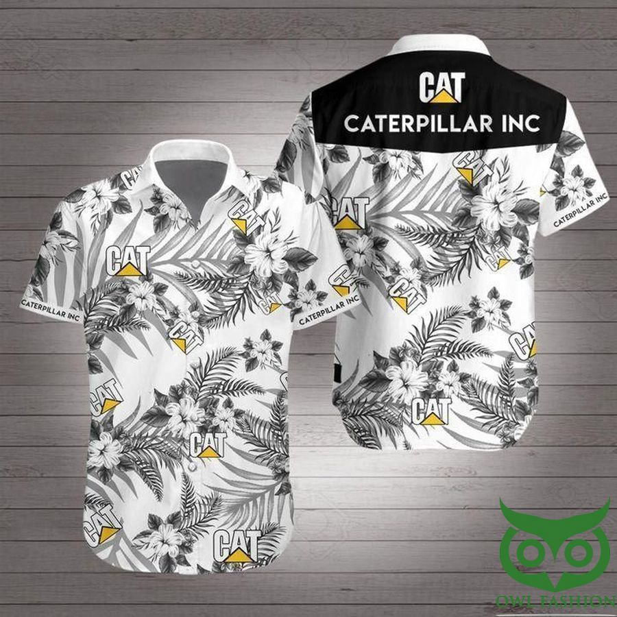 51 Caterpillar Inc White and Gray Leaves Flowers Hawaiian Shirt
