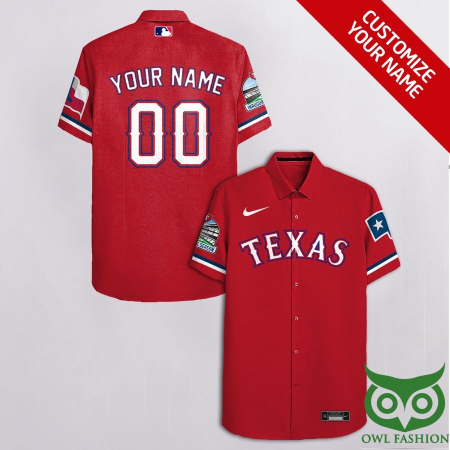 118 Customized Texas Rangers Red with White Logo Cassette Hawaiian Shirt