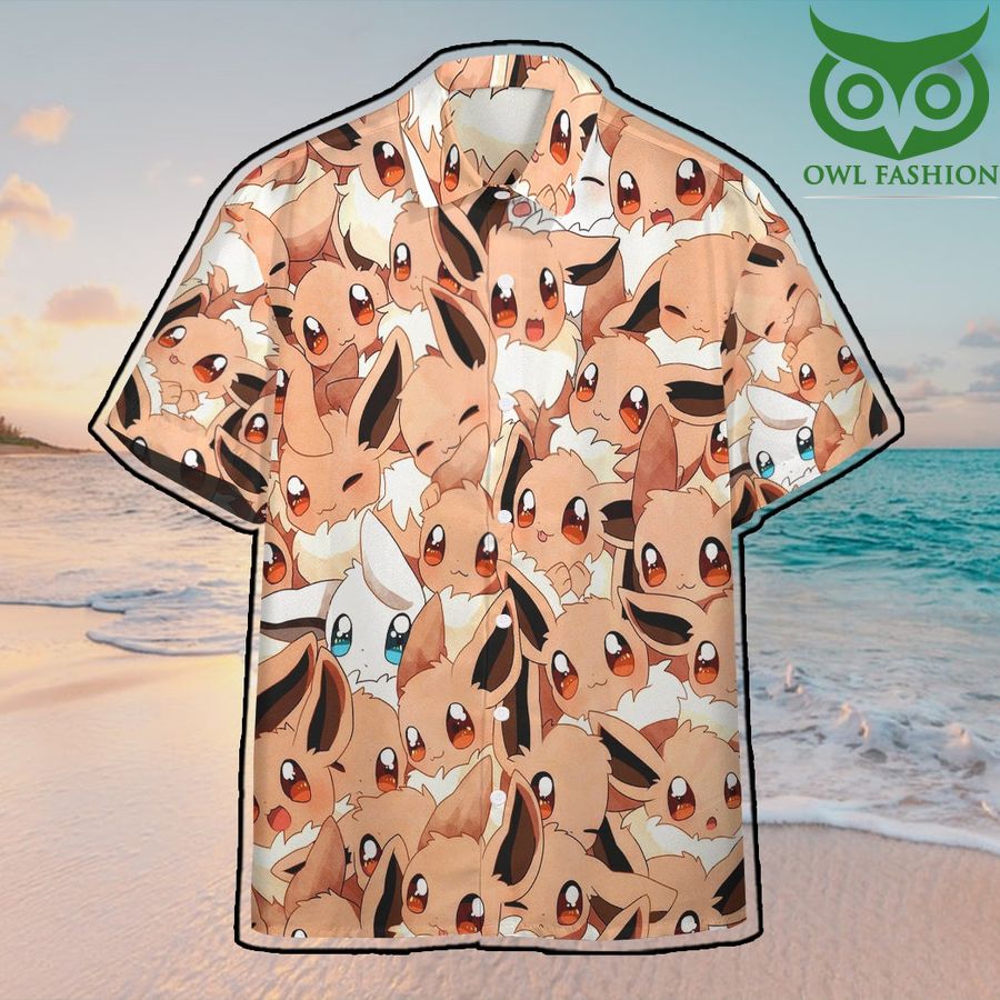 148 Anime Pokemon Cute Eevee Hawaiian Shirt Summer Button Shirt