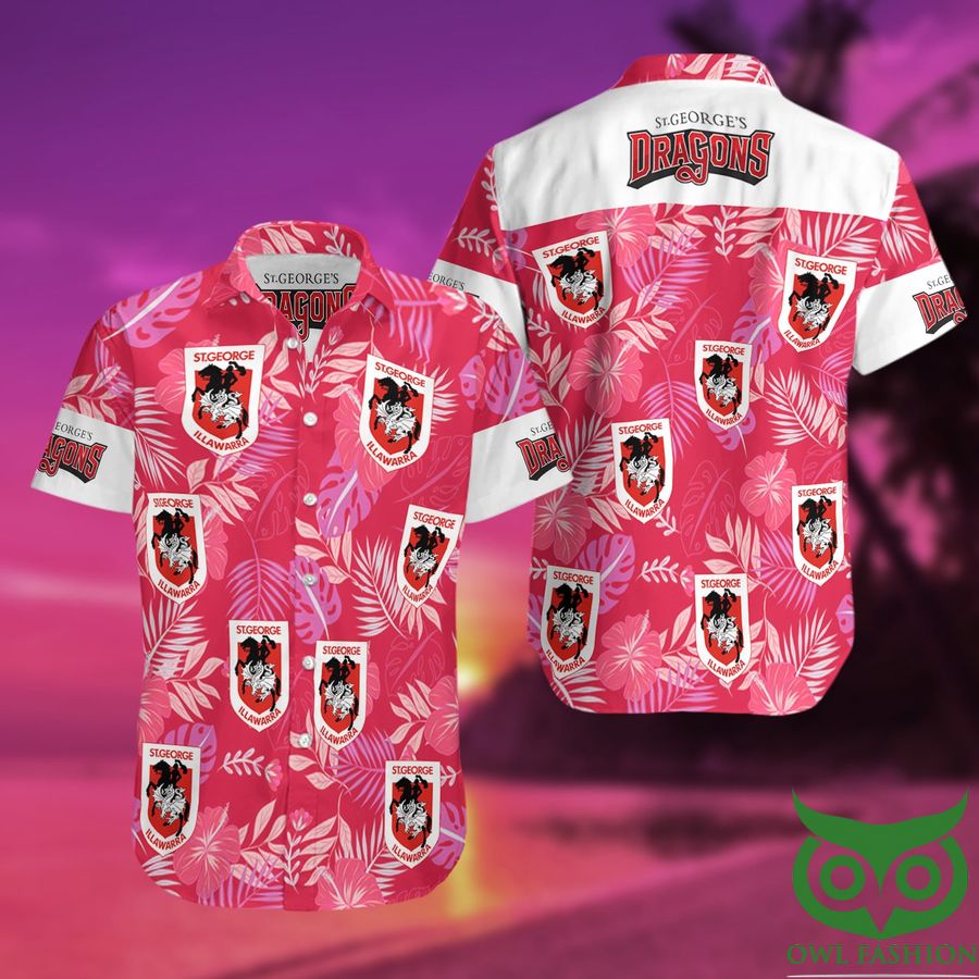 50 NRL St. George Illawarra Dragons Red Pink and White Hawaiian Shirt