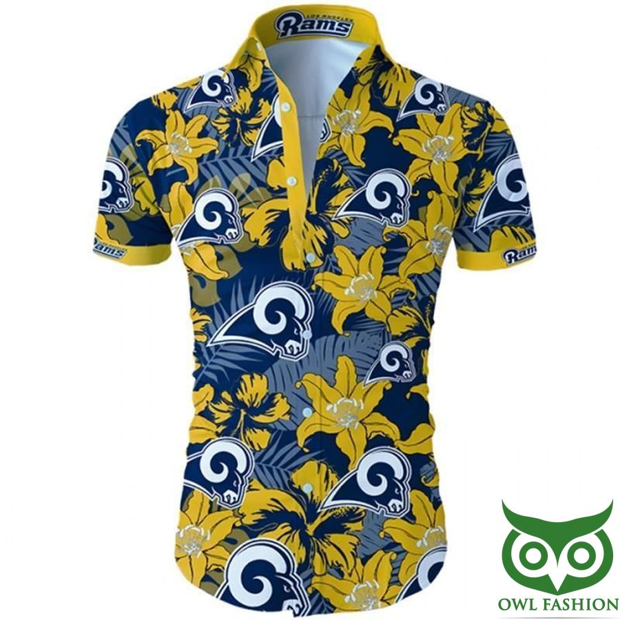NFL Los Angeles Rams Blue Yellow Tropical flower Hawaiian Shirt