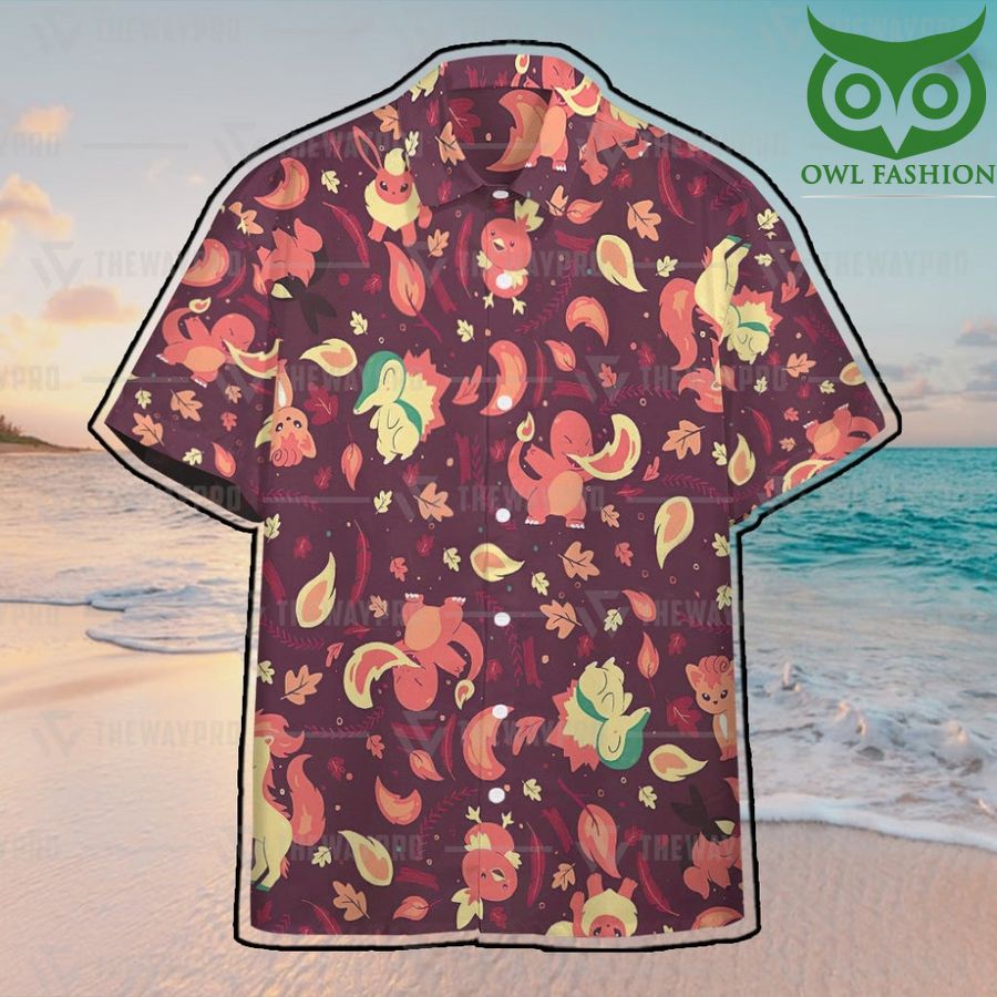 181 Anime Pokemon Fire Hawaiian Shirt Summer Button Shirt