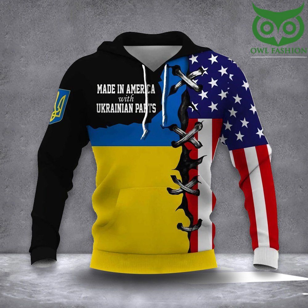 142 American Ukrainian Flag Hoodie Made In American With Ukrainian Parts Merch Support For Ukraine