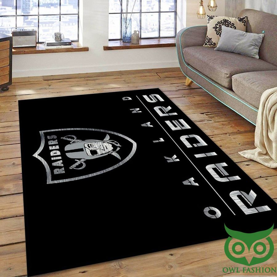 46 Las Vegas Raiders Imperial Chrome NFL Black and Gray Carpet Rug