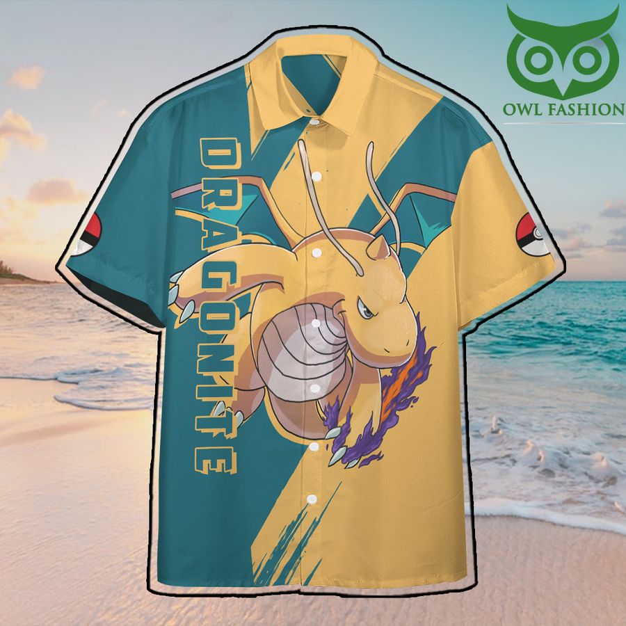 201 Anime Pokemon Dragonite Hawaiian Shirt Summer Button Shirt
