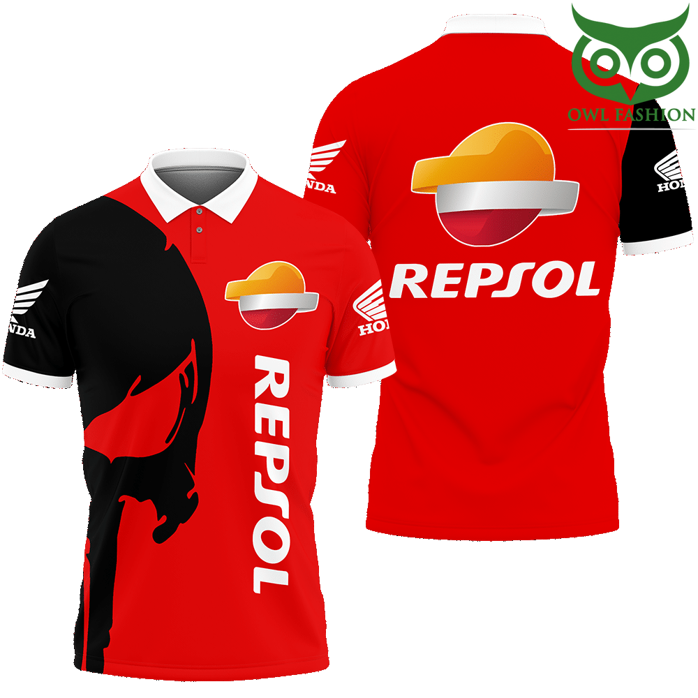 101 Repsol Honda red skull 3D Printed Polo shirts