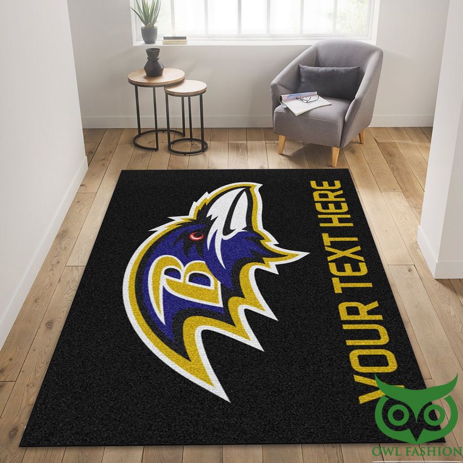 Customized Baltimore Ravens NFL Team Logo Black Carpet Rug