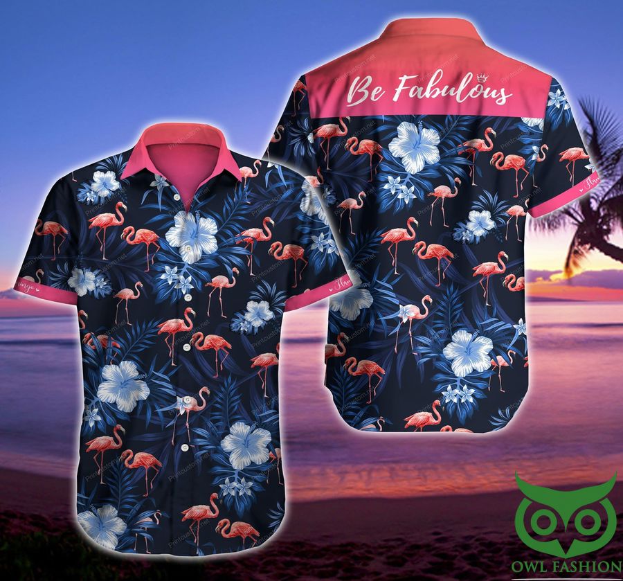 43 Flamingo Be Fabulous Floral Blue and Pink Hawaiian Shirt