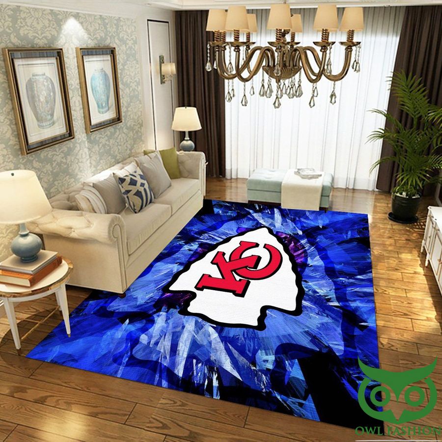 Kansas City Chiefs NFL Team Logo Shining Blue Scratch Style Carpet Rug